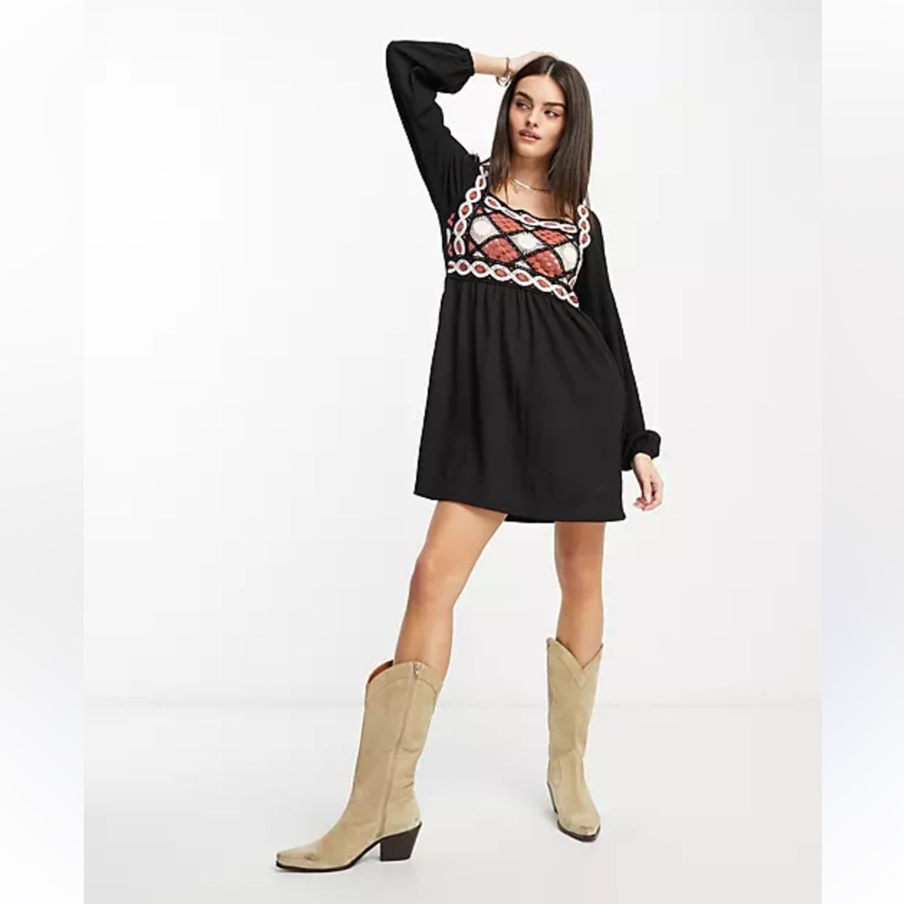 Asos long sleeve crochet mini dress